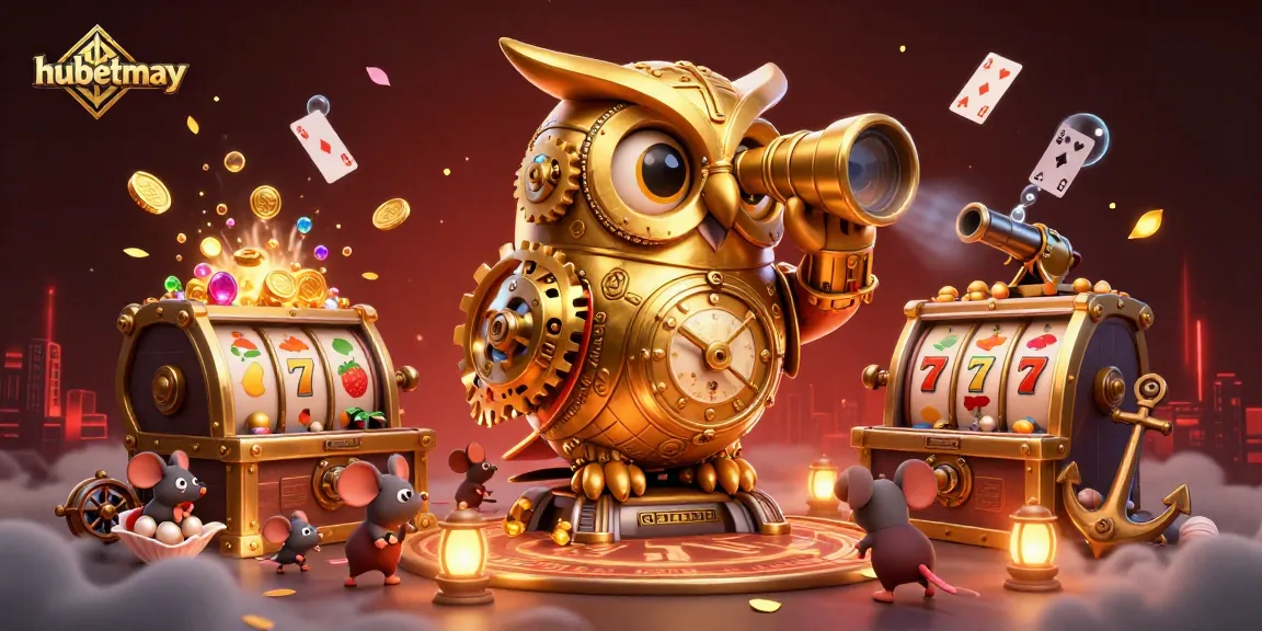 hubetmay enhances betting with a vibrant casino scene featuring a golden owl and colorful game elements.
