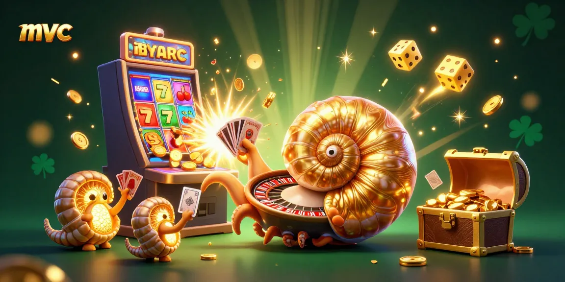 Play slots and roulette at mvc casino with action-packed 3D illustration of a giant nautilus and vibrant jackpot elements.