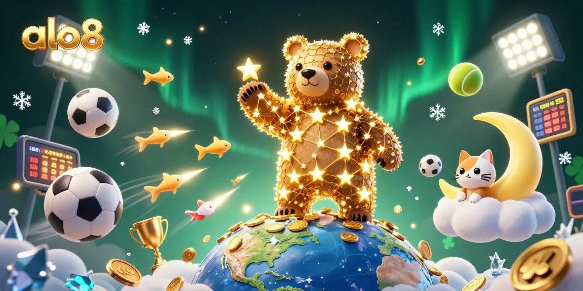 Experience exciting gameplay with ALO8 as stars align and coins flow in this vibrant casino-themed scene.