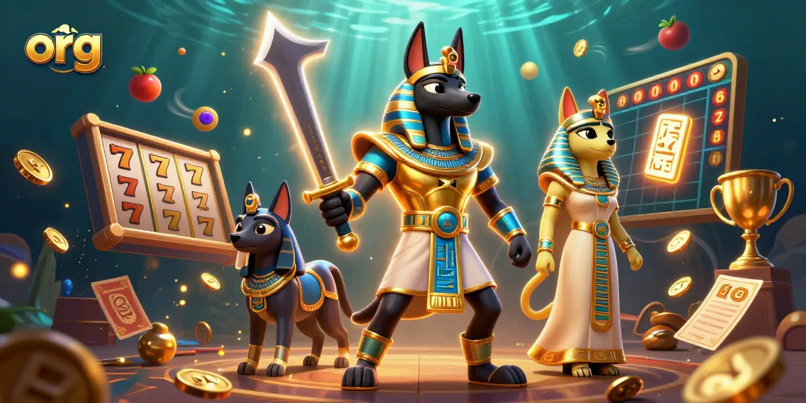 Experience exhilarating gaming at org with a vibrant scene of Anubis and Bastet among slot reels and rich casino elements.