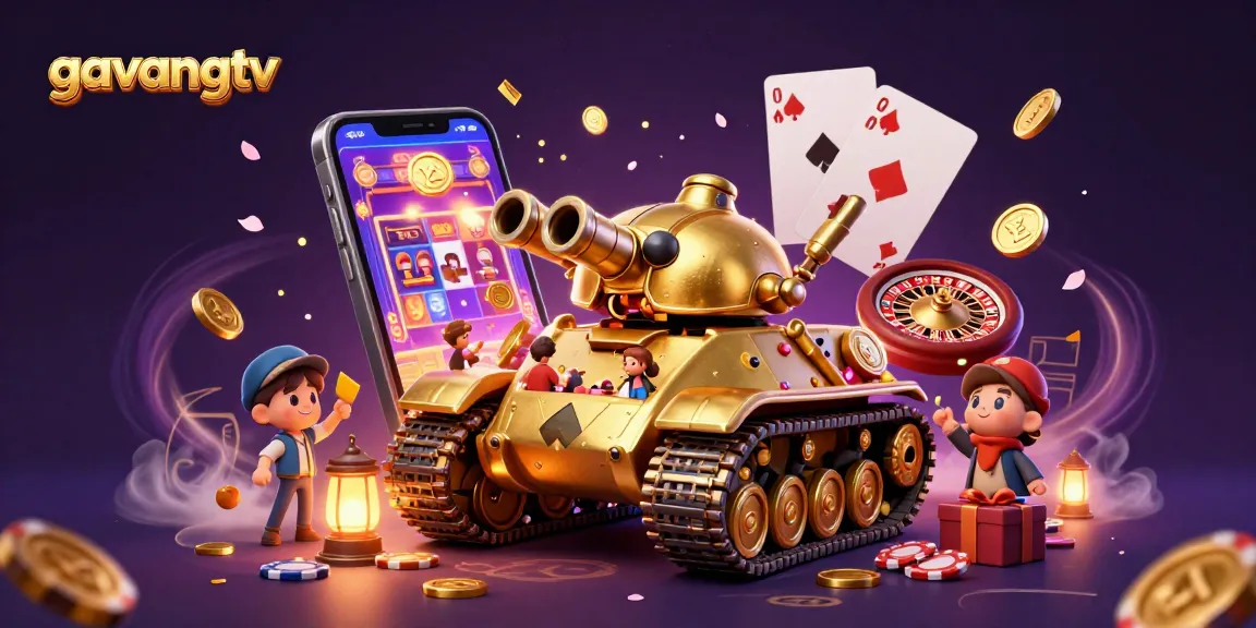 Experience thrilling gameplay on gavangtv with a striking 3D casino illustration featuring vibrant characters.