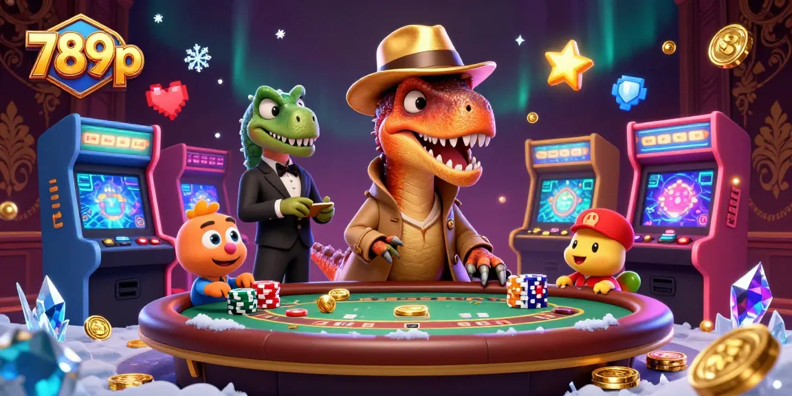 Experience thrilling gambling moments at 789p with a cartoon velociraptor card counter and lively casino atmosphere.