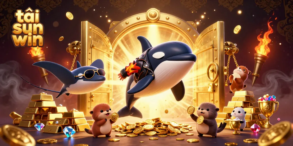 Experience the excitement of tải sun win with a vibrant 3D scene of sea creatures enjoying treasures.