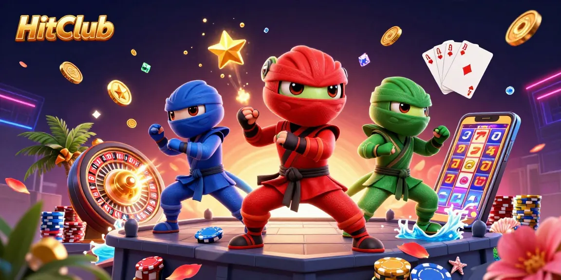 Experience the excitement at HitClub with ninja chameleons and dynamic casino elements in a thrilling 3D scene.